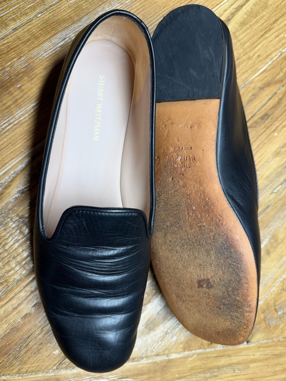 Stuart Weitzman Black Nappa Leather Payton Pleated Loafers - Size 7.5 - Picture 10 of 12